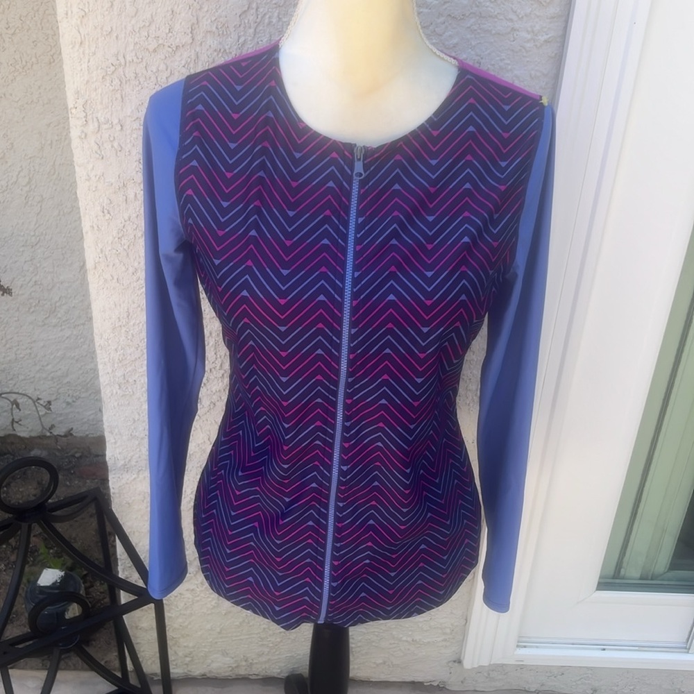 Roxy Women's Zigzag Design Long Sleeve Purple/Pink Zip Rashguard Size L
